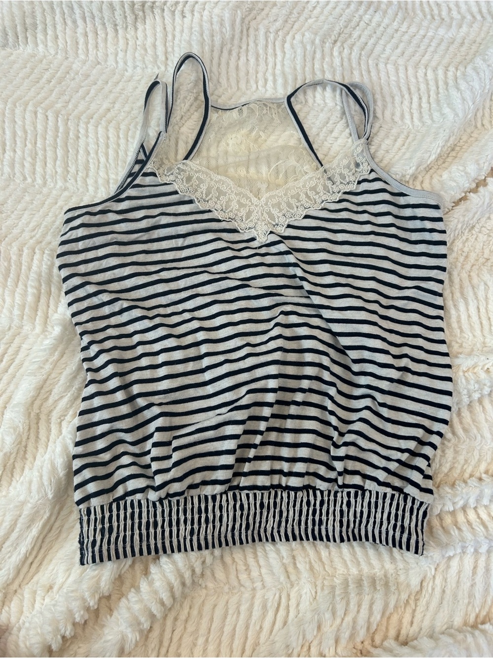 Jolt Striped Lace-Trim Back Cami Tank Top in Black & White S